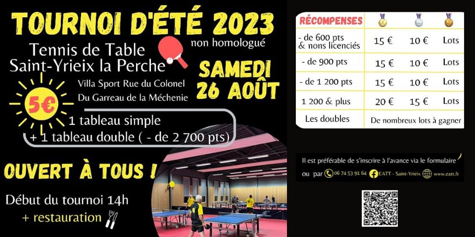 Tournoi EATT - samedi 26 août 2023 - Saint-Yrieix-La-Perche (87)